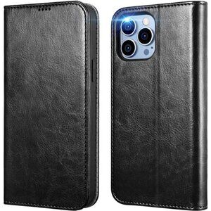 iPhone 14 Pro Max Case, Premium Handcrafted PU Leather Wallet Case, Wireless